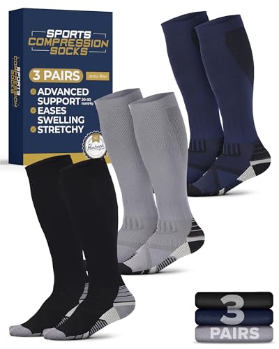 Pembrook 3 Pairs Compression Socks 20-30 mmHg - Compression Socks for Women Travel, Athletic Men Black, Gray, Navy