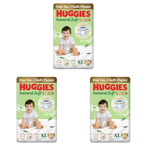 Image of Huggies Natural Soft Premium Baby Diaper Pants, Our No.1 Soft Pants, Extra Large (XL) Size (12-17 Kgs), Pack of 78 diapers | Cloud Softness All over with India's 1st Cloud Touch Belt