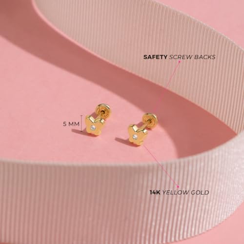 14k Yellow Gold 5mm Cubic Zirconia Butterfly Screw Back Stud Earrings for Girls - Children's Small Butterfly Earrings for Babies, Toddlers & Little Girls with Locking Safety Screw Backs4
