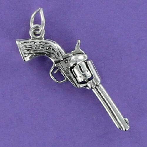 Gun Pendant - Sterling Silver 925. - Revolver Charm Movable Chamber - Jewelry Making DIY Crafting Charm Beads for Bracelets