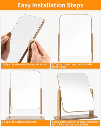 Image of Jutyum Standing Mirror Small Wooden Table Mirror 25 x 22 cm Freestanding Cosmetic Mirror for Dressing Table, Desk, Bedroom, Bathroom Removable Simple