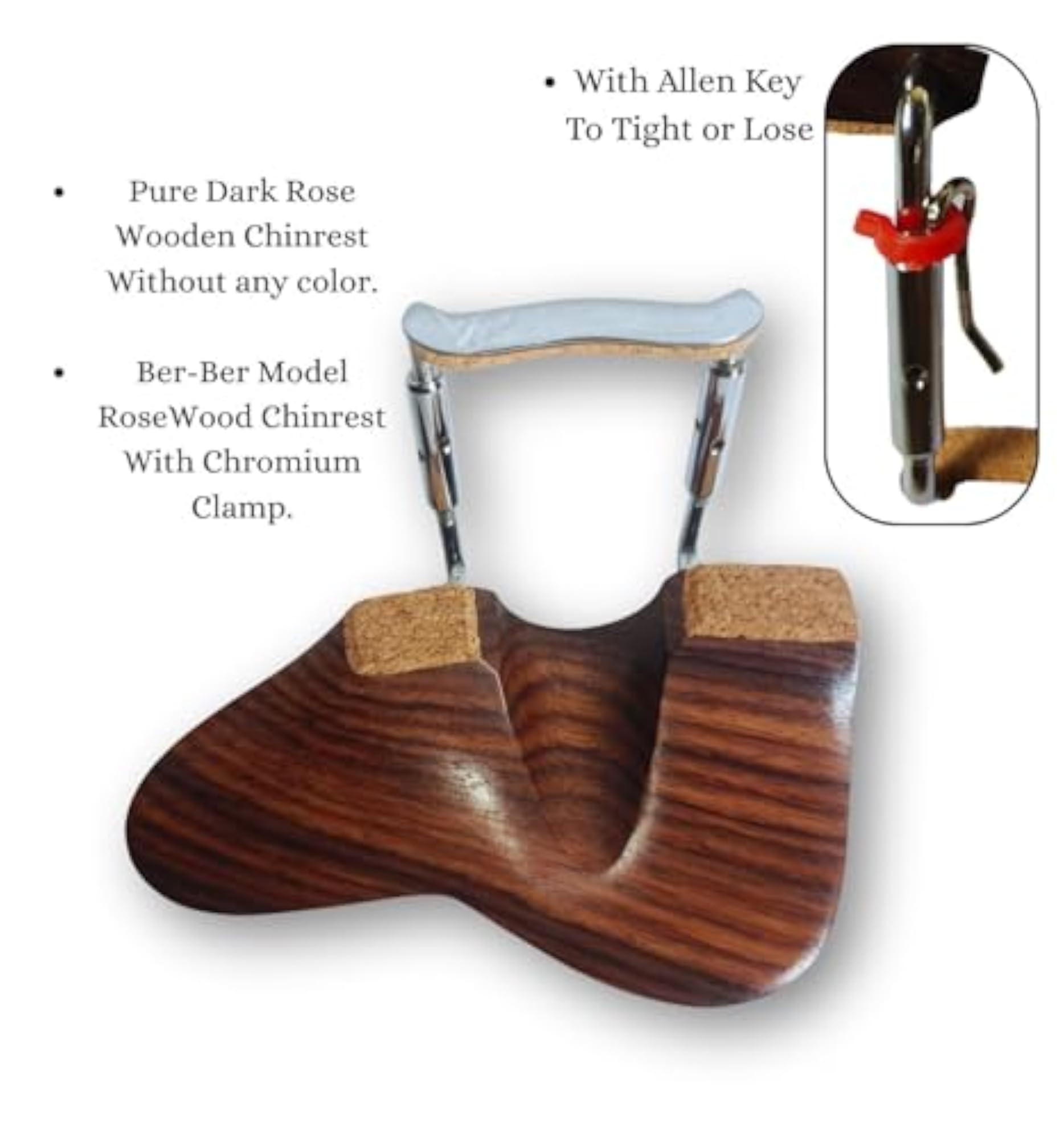 Violin Berber Chinrest in Rosewood with Chromium Brackets