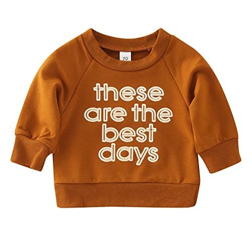 Sudadera de manga larga de invierno para niños pequeños y niñas, prendas de vestir para niños, ropa con estampado de letras de dibujos animados, negro y Sudaderas Hombre (#2-Brown, 12-18 Months)