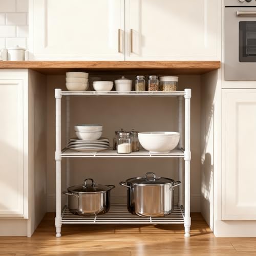 Image of M MZG 450 lbs Wire Storage Shelving 3-Tier Utility Shelving Unit Steel Organizer Wire Rack for Home,Kitchen,Office,White (11.8 inch D x 17.7 inch W x 26.4 inch H)