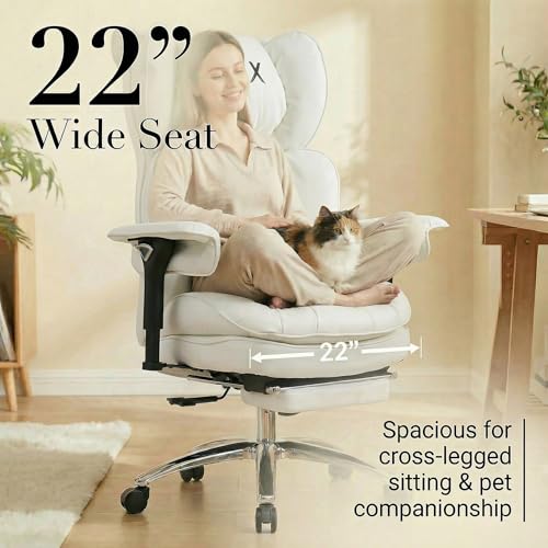 Image of Efomao Big & Tall Desk Chair, Wide Executive Office Chair with Footrest White