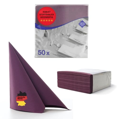100 Aroba Airlaid Servietten Stoffähnlich 19 FARBEN 40x40 cm 1/4 Falz Hochwertige Hochzeitsservietten, Stoffoptik, für Geburtstag Hotel Catering Feiern Weihnachten Hochzeit Violett