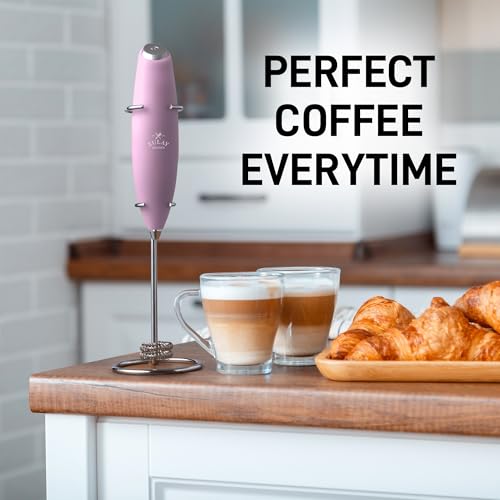 Image of Zulay Kitchen Powerful Double Whisk Milk Frother Handheld - Foam Maker With Stand - Whisk Drink Mixer for Coffee, Mini Foamer for Latte, Matcha, Frappe, Hot Chocolate & Cappuccino - Magnetic Pink
