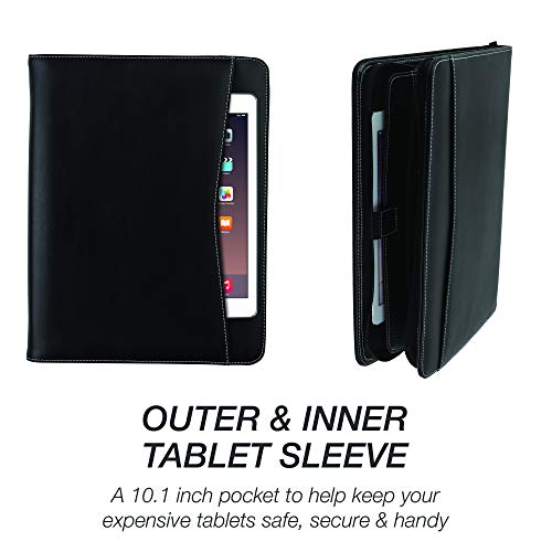 Image of Samsill Zippered Portfolio Organizer, Vegan Leather Business Portfolio Notebook, Work Organizer. Notepad, Tablet iPad (Upto 10.1 inch) Phone & Business Cards Holder, Professional Padfolio for Women & Men