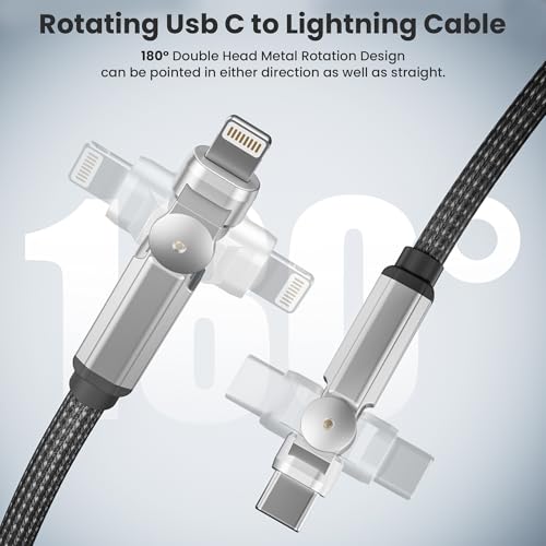 90 Degree USB C to Lightning Cable, Rotating Charger for iphone with 180° Rotating Head, 6FT MFi Fast Charger & Sync Data Type C to Lightning Right Angle Swivel Lightning Cable for iPhone 14 13 12 11 by Arkidyn - Image 2