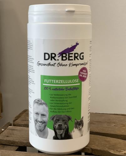 Dr. Berg Futterzellulose Pulver für Hunde und Katzen: hypoallergenes, geschmacks- und geruchsneutrales Ergänzungsfutter, natürliche Ballaststoffe (400 g)