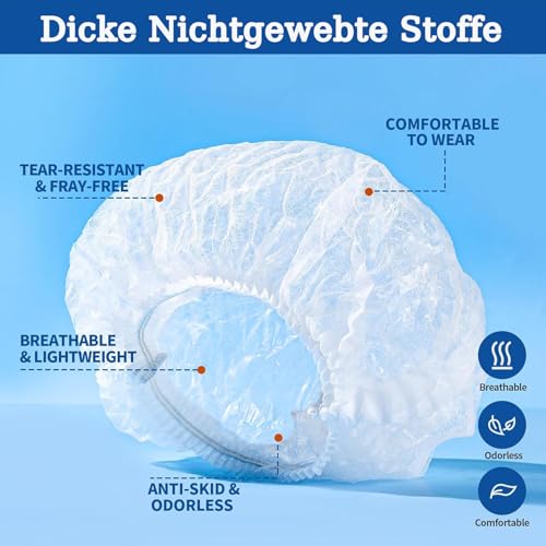 Sitbfoam 100 Stück Einweg Haarnetze Haarnetz küche Einweghauben mit elastischem Band Vlies-Kopfhauben mit Gummiband, Latexfrei, für Hygienebereiche