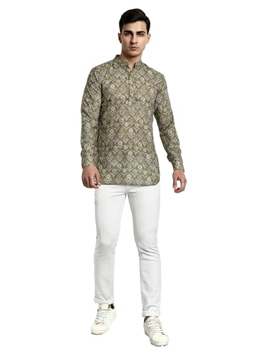 Image of Vardha Men's Cotton Printed Short Kurta with Comfortable Fit and Simple Style and Regular Look | Kurta for Men