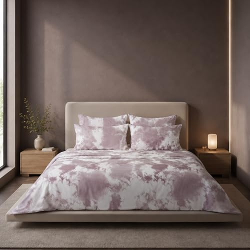 Image of VELOURA Tie-Dye Bedsheet, 100% Cotton, King Size 108x108 Inches, 300 Thread Count, with 2 Pillow Covers (Blush Pink)