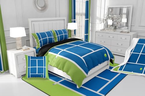 Parure de lit couette patchwork géométrique bleu et vert King Size Manfei - 7