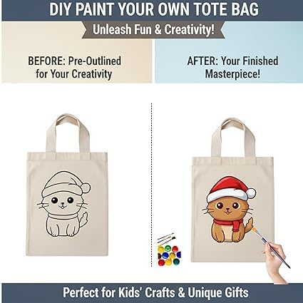 Paint Your Own Eco-Friendly Cotton Canvas Tote Bag with Washable