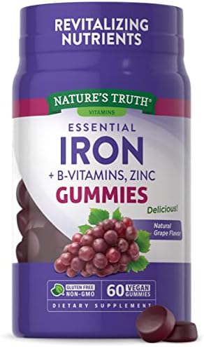 Iron Gummies | 60 Count | Vegan, Non-GMO & Gluten Free Supplement | with Zinc & B Vitamins | Grape Flavor | by Natures Truth