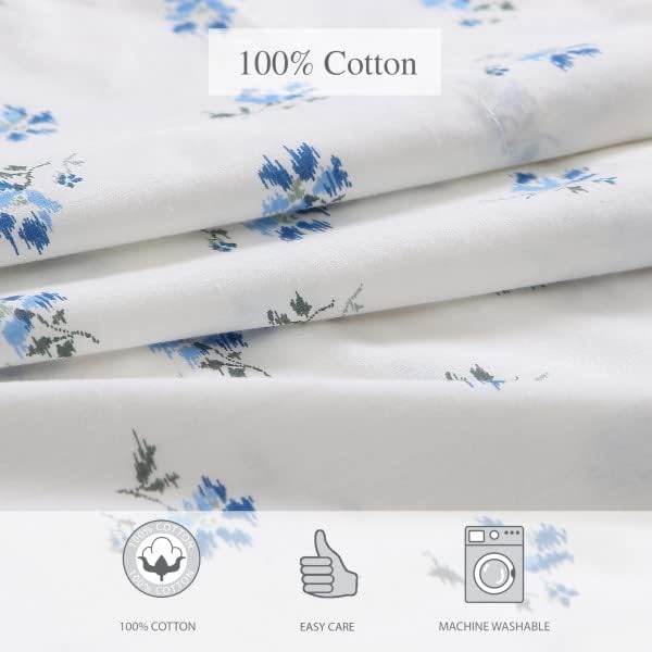 Stone Cottage - Queen Sheets, Cotton Percale Bedding Set, Crisp & Cool Ideal Bedding Set (Blue Sketchy Ditsy, Queen)