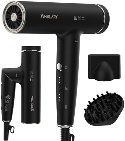 ANNLARY Plasma Ion Hair Dryer with Diffuser for Curly Hair, 11000...