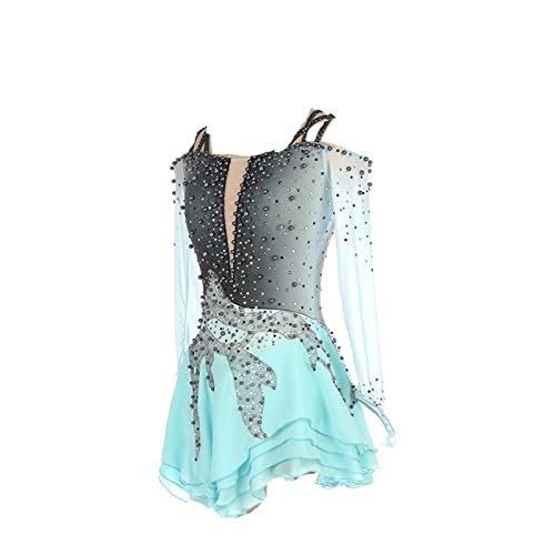 Gymnastiek maillots voor volwassen meisjes, sexy off-the-shoulder lange mouwen schaatskostuum prestaties kostuum grijs blauw FiveShops - Image 3