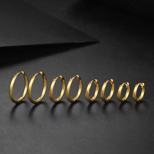 Image of 316L Surgical Stainless Steel Huggie Hoop Earrings 6mm 8mm 10mm 11mm 12mm 14mm Hypoallergenic Earrings Ring Cartilage Helix Lobes Hinge Sleep Earrings for Men Women
