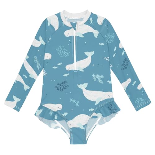 Image of Baby Girl Bathing Suit Long Sleeve UPF 50+ One Piece Toddler Swimsuit