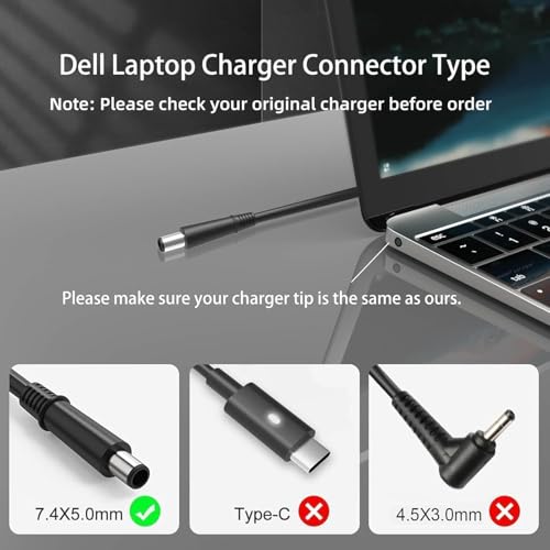 Image of 65W Laptop Charger Compatible with Dell Latitude 5410 7290 3140 3190 7390 5510 7480 7490 E7470 E7450 3350 3310 5480 5490 7280 7400 5510 E5570 E5470 19.5V 3.34A Round (De 65W 7.4 * 5.0mm)