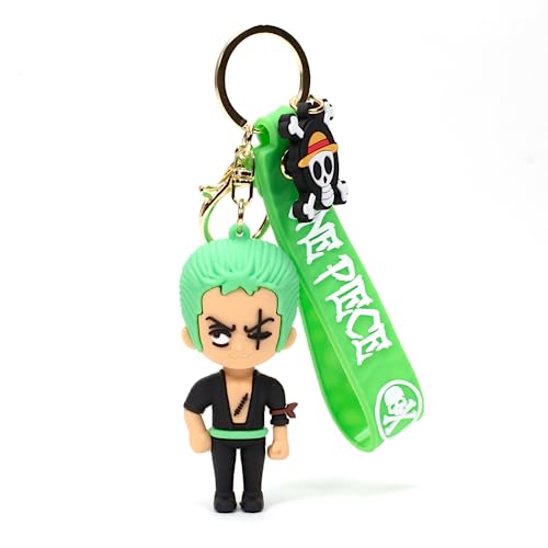 Daiyamondo Llavero premium de una pieza Anime Zoro de pie, lindo llavero de goma de silicona 3D adecuado para bolso encanto, llaveros de coche, llavero de bicicleta
