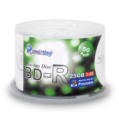 Image of Smartbuy 25gb 6X Bd-r Blu-ray Single Layer White Inkjet Printable Blank Data Recordable Disc Spindle (150-Disc)