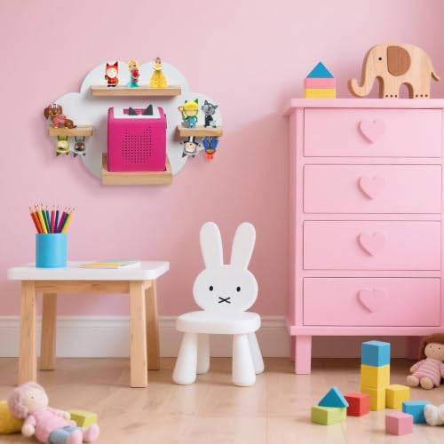 Image of White Cloud Tonie Storage,Wall Floating Shelf for TonieBox 1 /2 | Tonies Figures Tonies Storage,Magnetic Wooden Floating Shelves Compatible with 12-20 Player Character for Children's Room