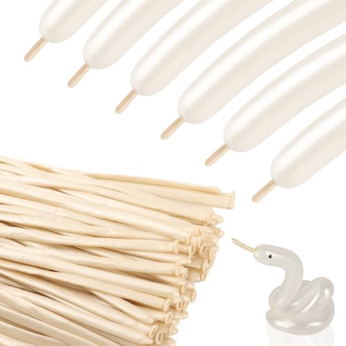 Image of Pearl White 260 Balloons - Long Balloons for Balloon Arch & Party Decor | Pearl White long balloons for balloon arch & string garland decorations, thick latex & easy to inflate, great for birthday