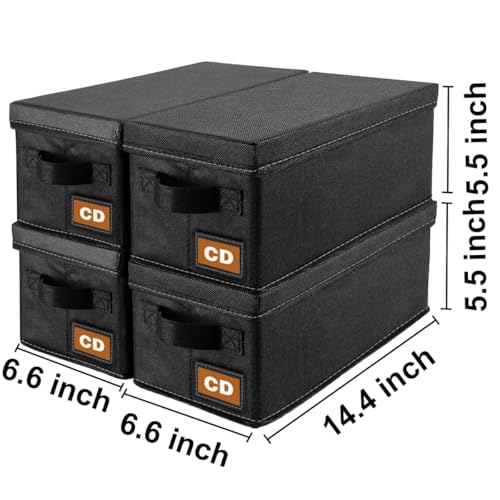 CD Storage Boxes - 4 Pack CD Storage Case - 14.2" x 6.3" x 5.5", Holds 34 CD Cases, Desktop or Closet CD Case Holder, Can Also Store Toys | Papers | Cards | Socks