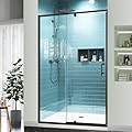 GroGro 44-48" W x 71" H Piovt Swing Glass Shower Door,Pivot Semi-Frameless Sliding Shower Door with 1/4"(6mm) Clear SGCC Tempered Glass,Matte Black Finish Shower Doors,Reversible Installation