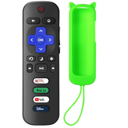 SOTATOO Mando a distancia de repuesto para TV Roku con funda protectora suave rosa (brilla en la oscuridad), control remoto universal para televisores inteligentes TCL Roku/Hisense Roku/Onn Roku/Sharp
