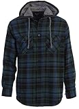 Gioberti Men's Removable Hoodie Plaid Checkered Flannel Shirt, Black/Green/Royal Blue, XX-Large