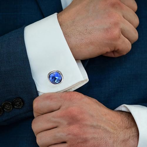 Gemelos azules de zirconio para hombres en caja de regalo miniatura 2