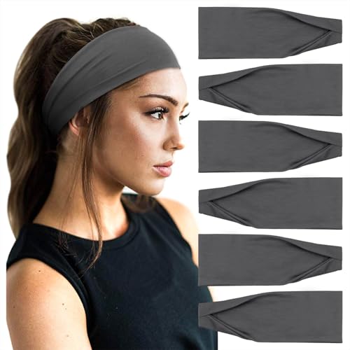 Image of DRESHOW Yoga Sports Headbands for Women Elastic Non-Slip Headbands Workout Running Hair Bands 6 Pack