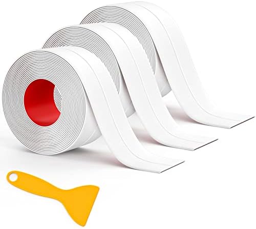 Caulk Tape, 3 Roll Self Adhesive Caulk Strip Waterproof, Caulking Sealant Tape for Kitchen, Countertop, Bathroom, Sink, Shower, Bathtub, Toilet Edge Protector with Sealing Tool (1.5" x 10.5Ft)