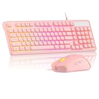 MageGee GK980 Pink Gaming Keyboard and Mouse Combo, Wired Backlit PC Keyboard With Adjustable Sensitivity Mouse for PC/Laptop/MAC