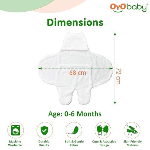 Image of OYO BABY Ultra Soft & Breathable Fabric | Wearable Hooded Swaddle Blanket for Newborns | Sleeping Bag Style Wrap | Keeps Baby Warm & Secure | Easy to Use | 0-6 Months (72x68 cm) | Unicorn White