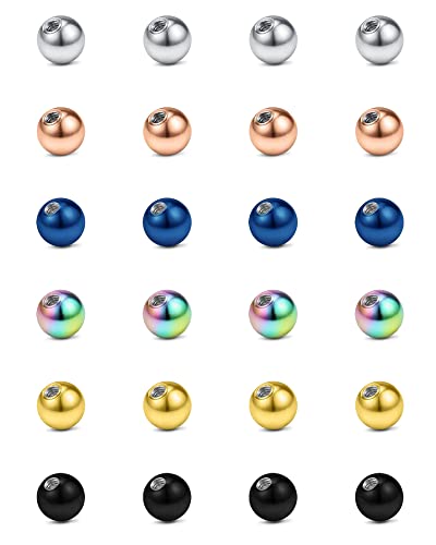JFORYOU 16G Bolas de Repuesto para joyería Piercing 24 Piezas Roscado Externo Acero quirúrgico Pelotas Piercing Labio Ceja Tabique Espárragos Labret Cover