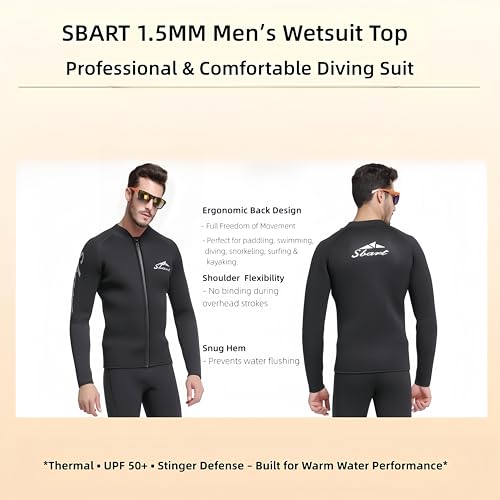 SBART 1.5mm Camiseta de Neopreno para Hombre con Cremallera Frontal y Protección UPF 50+ miniatura 4