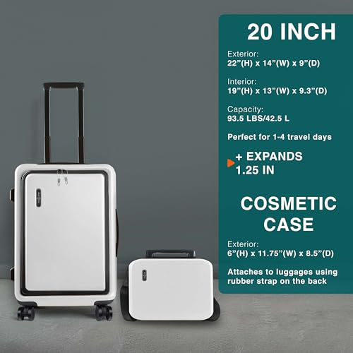 Image of Luggage Sets 3 Piece, 20 Inch Carry on Luggage and 24 Inch Suitcases with Wheels Spinner, Durable Hard Shell Suitcase Set, Expandable Travel Suitcase, White