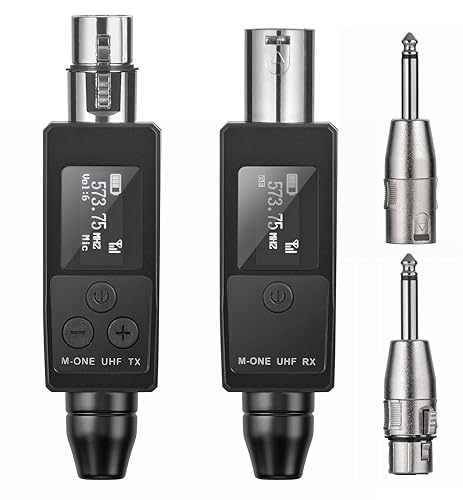✔ Sistema di trasmissione wireless UHF: Portata di trasmissione wireless fino a 30 m, segnale stabile. Può essere utilizzato per microfoni XLR, chitarra, basso e altri strumenti musicali.