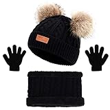 💝[Exquisiter Anzug] Ein 3-teiliges Set enthält eine Mütze, einen Schal und ein Paar Handschuhe. Drei Farben stehen zur Auswahl: Pink, Schwarz, Beige. Sehr warm und dick genug, um dem kalten Winter standzuhalten. Das süße Design ist der Liebling der Kinder!