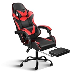 Gaming Chair, Backrest and Seat Height Adjustable Swivel Recliner Racing Office Computer Ergonomic Video Game Chair with Footrest and Lumbar Support, Red/Black