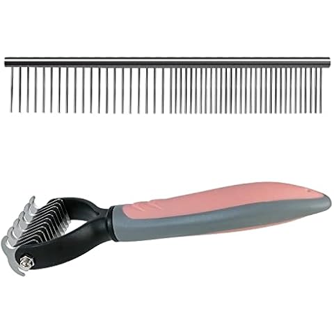 Entfilzungsmesser in Haustier & Hundekamm Edelstahl,Haustierpflege Set ,Doppelseitige Unterfellbürste für Kleine bis große Haustiere,Unterwolle Einfach Entfernen & Verfilzungen Lösen (S, Orange) Cover