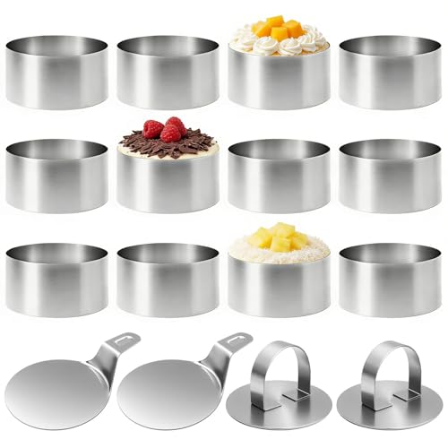 Sythrix 12-Piece Stainless Steel Dessert Rings Set with Lids and Bases - 8cm Round Mousse Rings for Professional Baking and Presentation