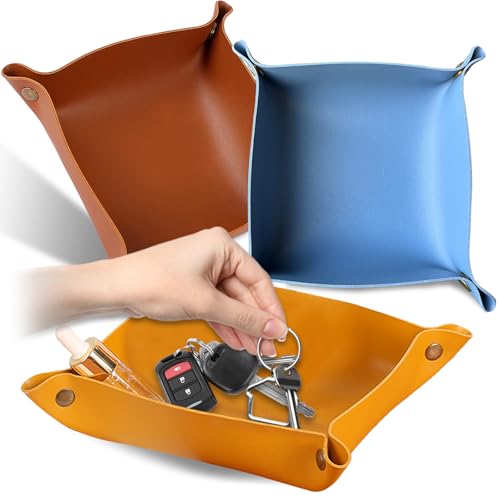 GZYYANG 3 compartimentos para llaves, piel sintética, bandeja para joyas, bandejas plegables de piel (20 x 20 cm), para joyas, relojes y teléfonos móviles