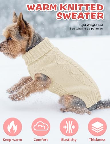 Image of Dog Sweaters for Small Medium Large Dogs Cats, Soft Warm Turtleneck Pullover Solid Cable Knit Fleece Stretch Pet Clothes,Classic Fuzzy Coat for Puppy Girl Boys for Fall Winter(Beige, X-Large)