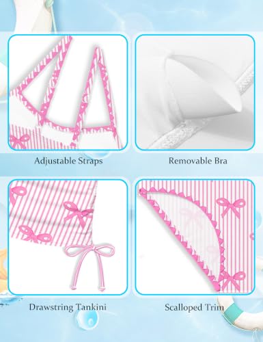 Image of Girls Swimsuit Solid Color Tankini Contrast Trim Swimwear 2 Piece Bathing Suit Padded Swimsuits for Teens 9-16Y
